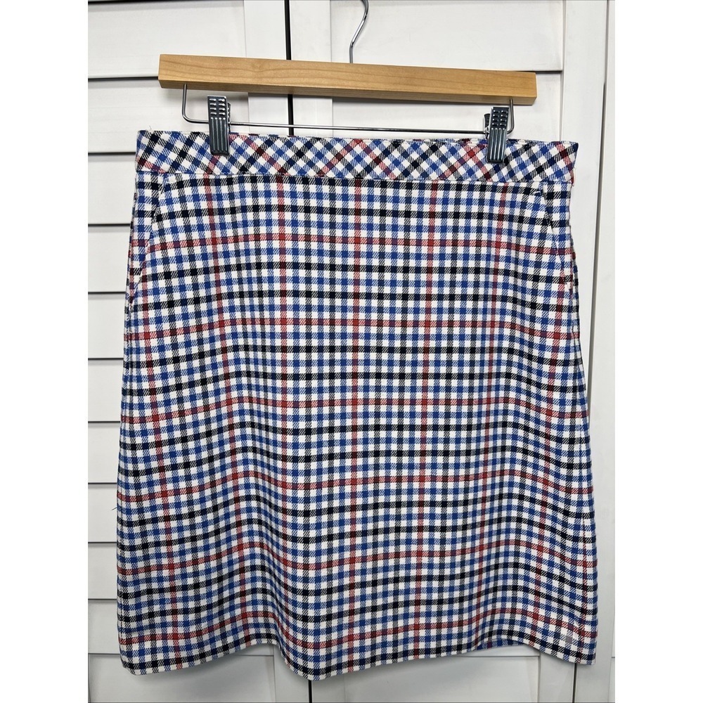 Talbots Gingham Plaid Cotton Blend A-Line Skirt Size 8 Red, White & Blue
